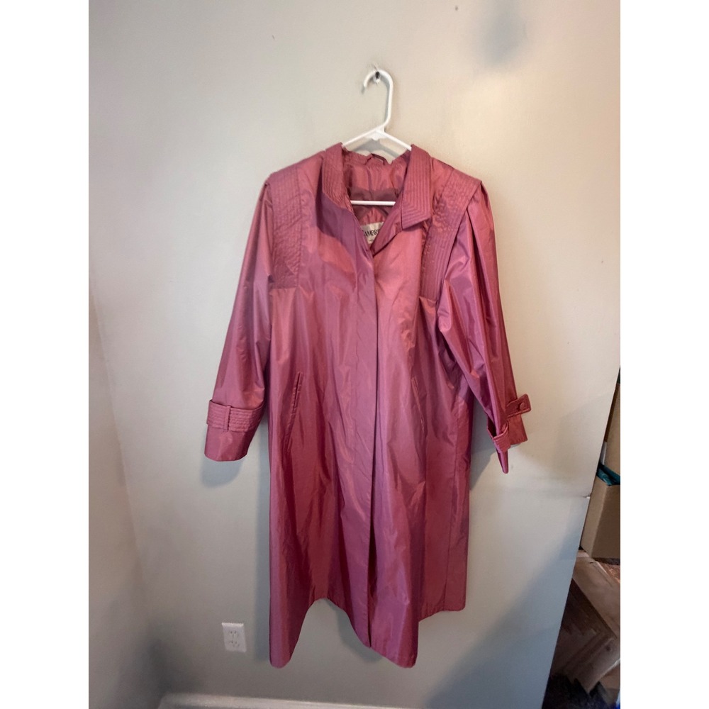 Cambridge Vintage Pink Trench Coat Quilted Shoulder Mauve Long Rain Jacket Sz 8